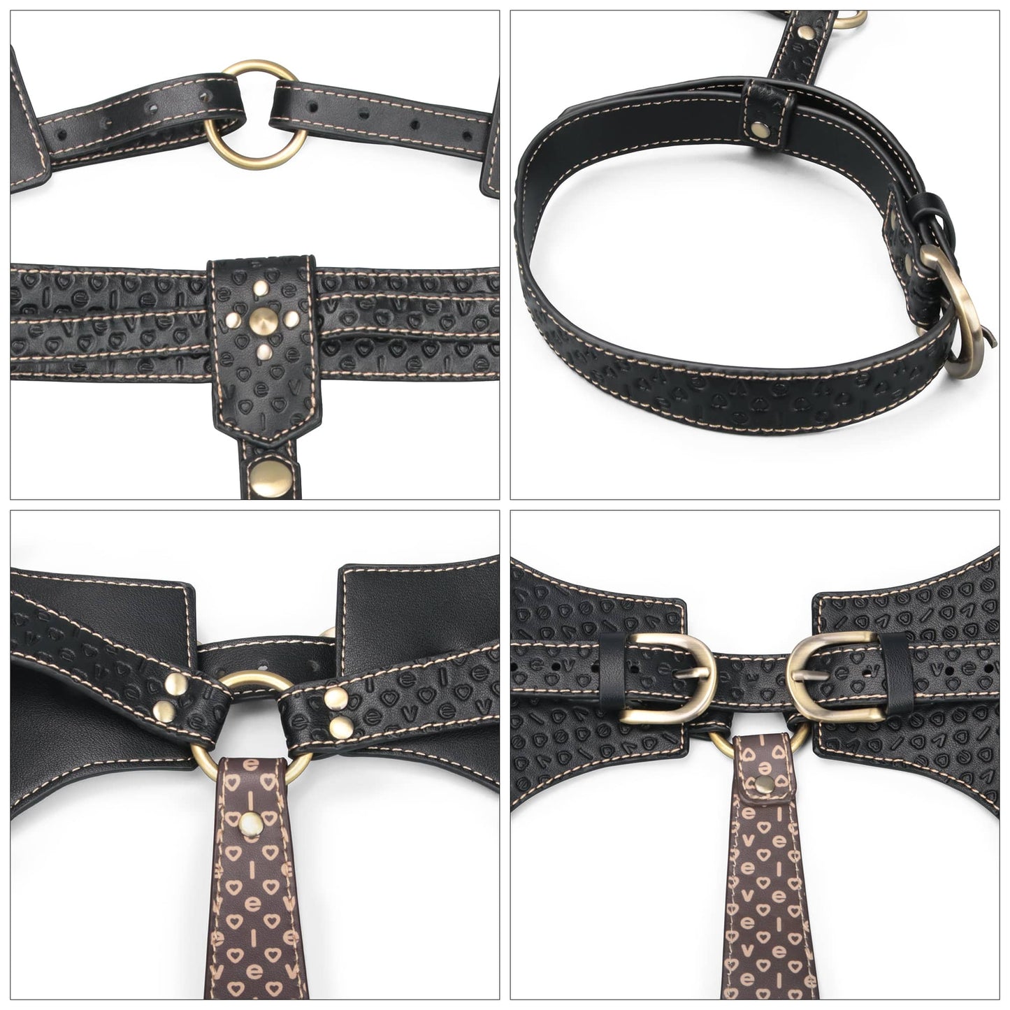 The rebellion reign full body harness is engineered for adjustability with metal buckles and O-rings