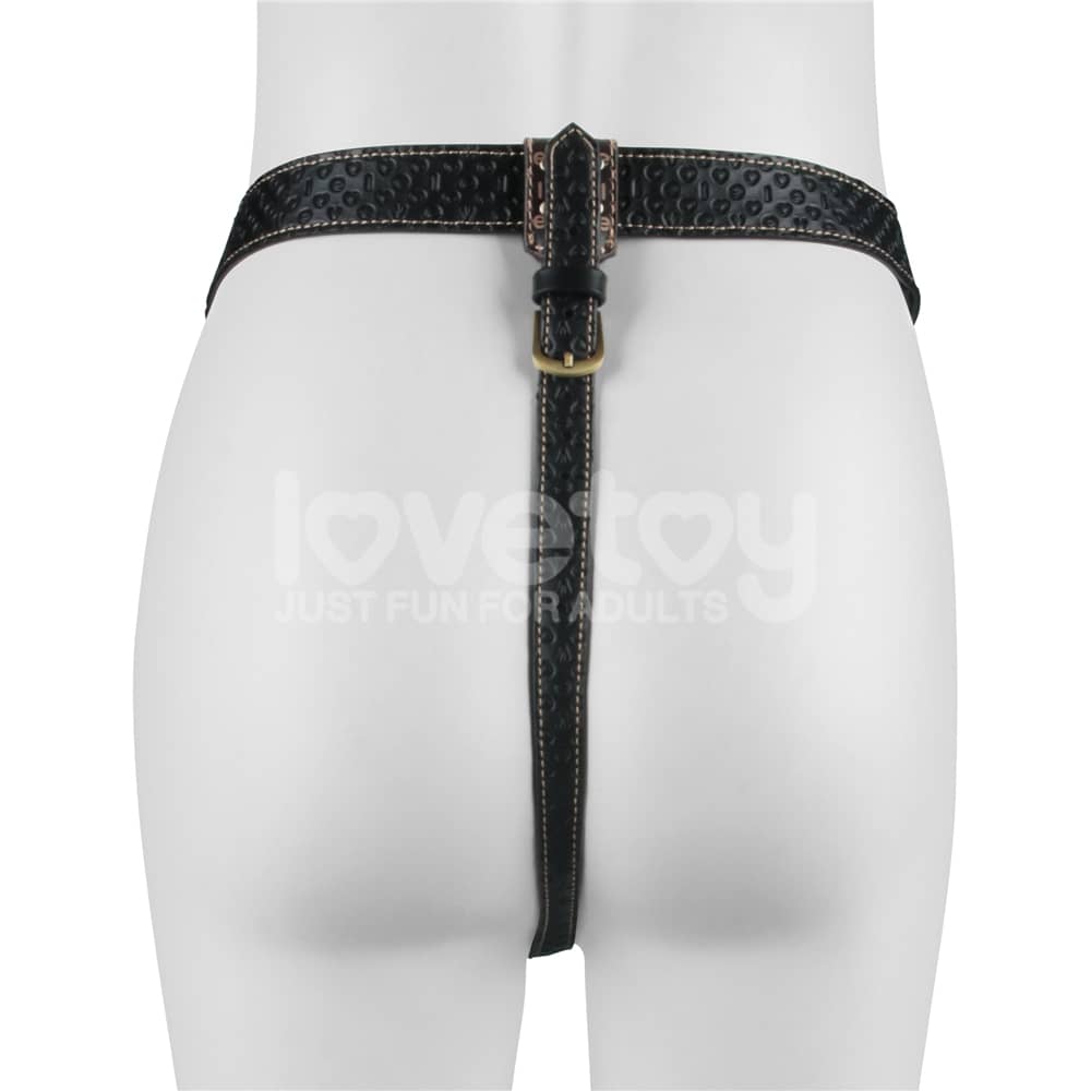 The back of wearing the rebellion reign strap on harness