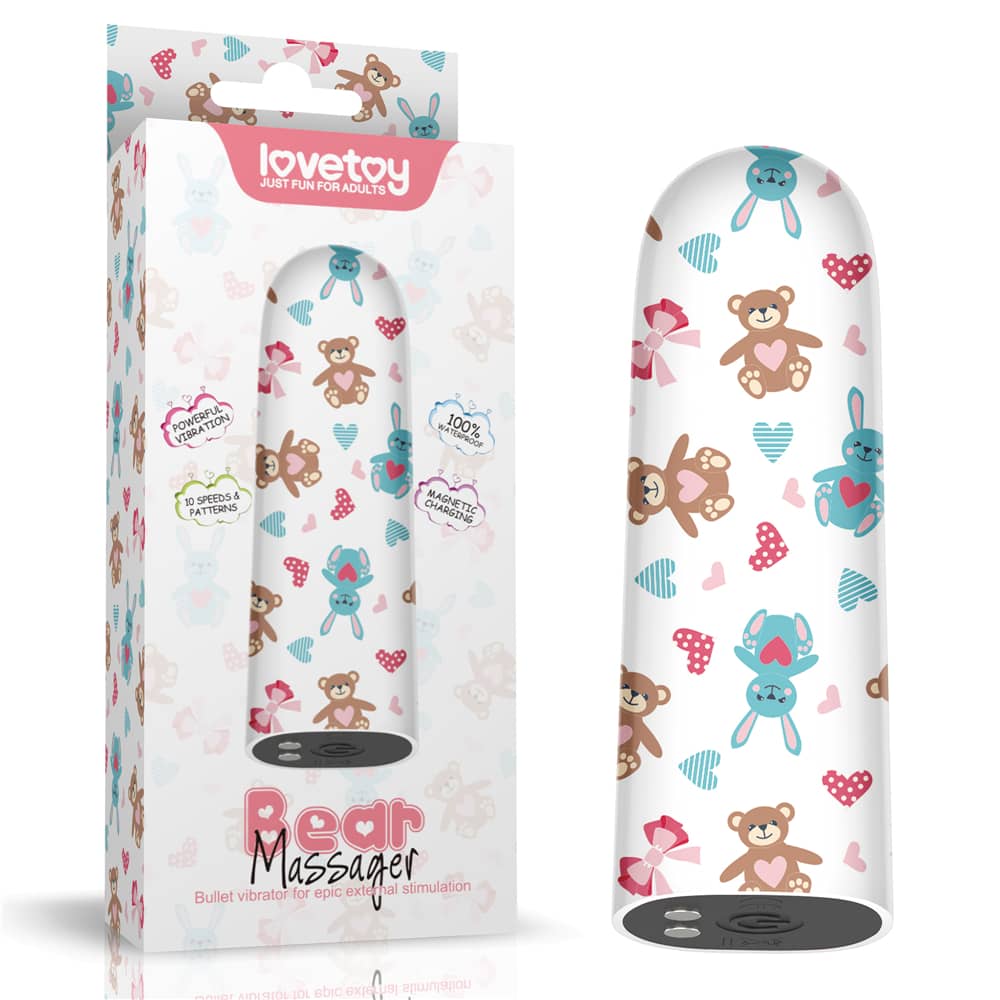 The packaging of the rechargeable bear massager vibrator