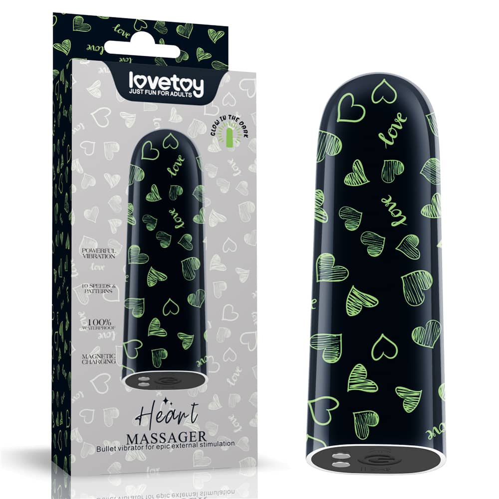 The packaging of the glow in the dark heart vibrator