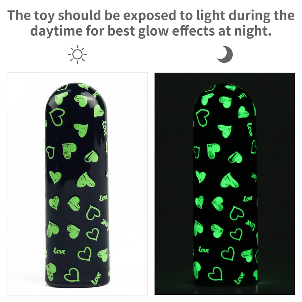 The glow in the dark heart vibrator should be exposed to light during the daytime for best glow effectis at night