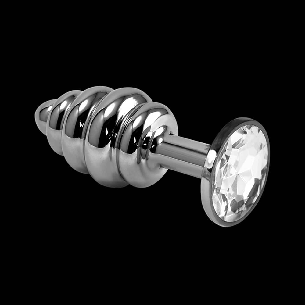  The clear rosebud spiral solid core metal butt plug