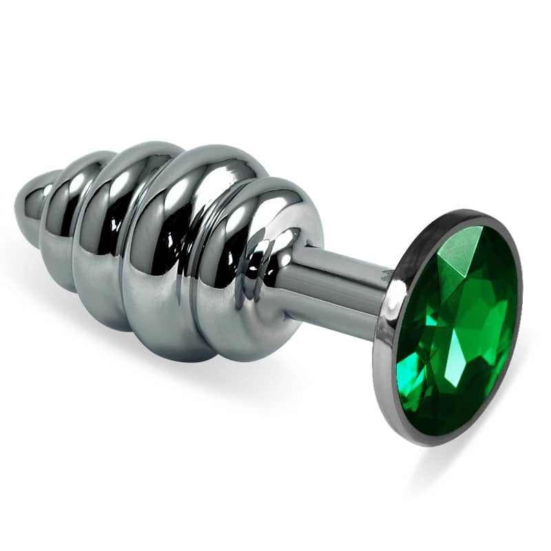  The green rosebud spiral solid core metal butt plug