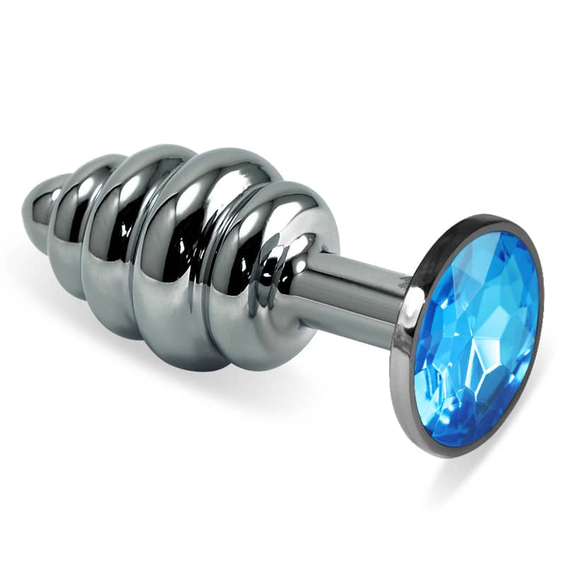  The sky blue rosebud spiral solid core metal butt plug