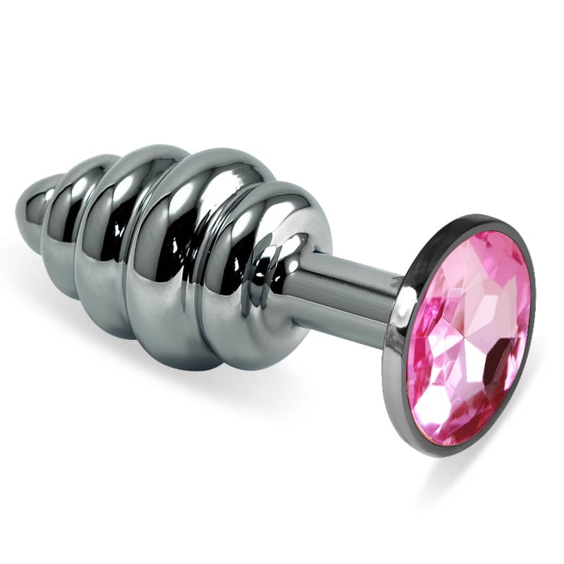  The light pink rosebud spiral solid core metal butt plug