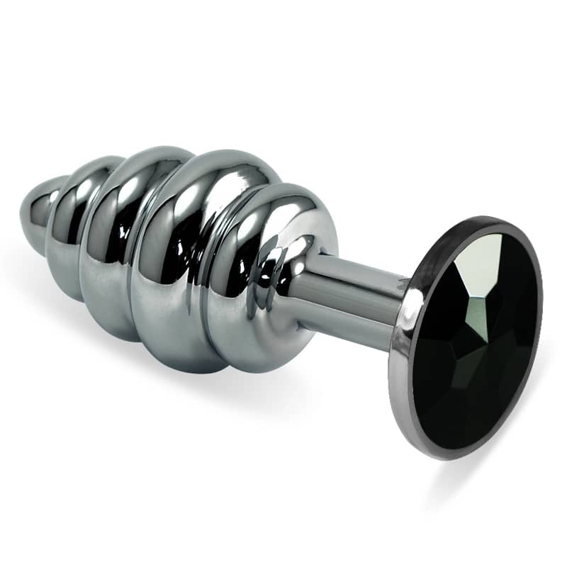  The black rosebud spiral solid core metal butt plug