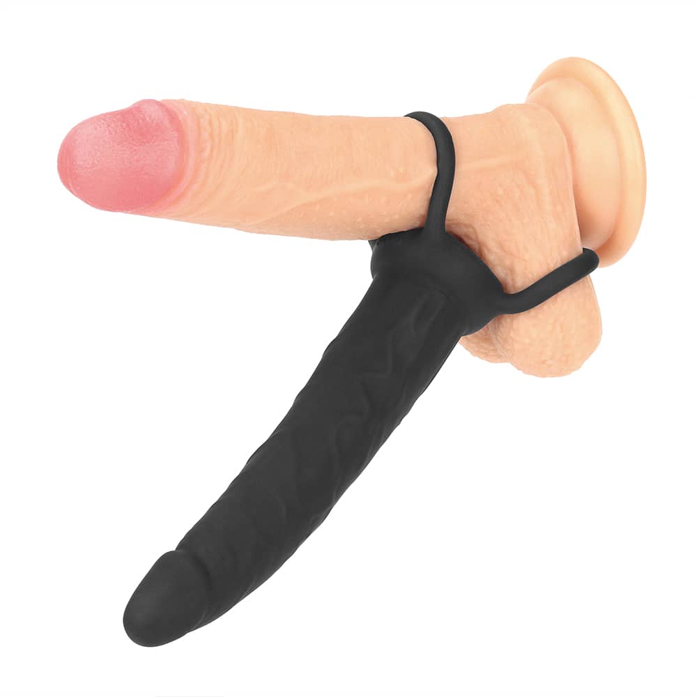 The silicone fantasy double prober anal plug worn on dildo
