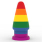 The silicone rainbow butt plug anal toy is upright
