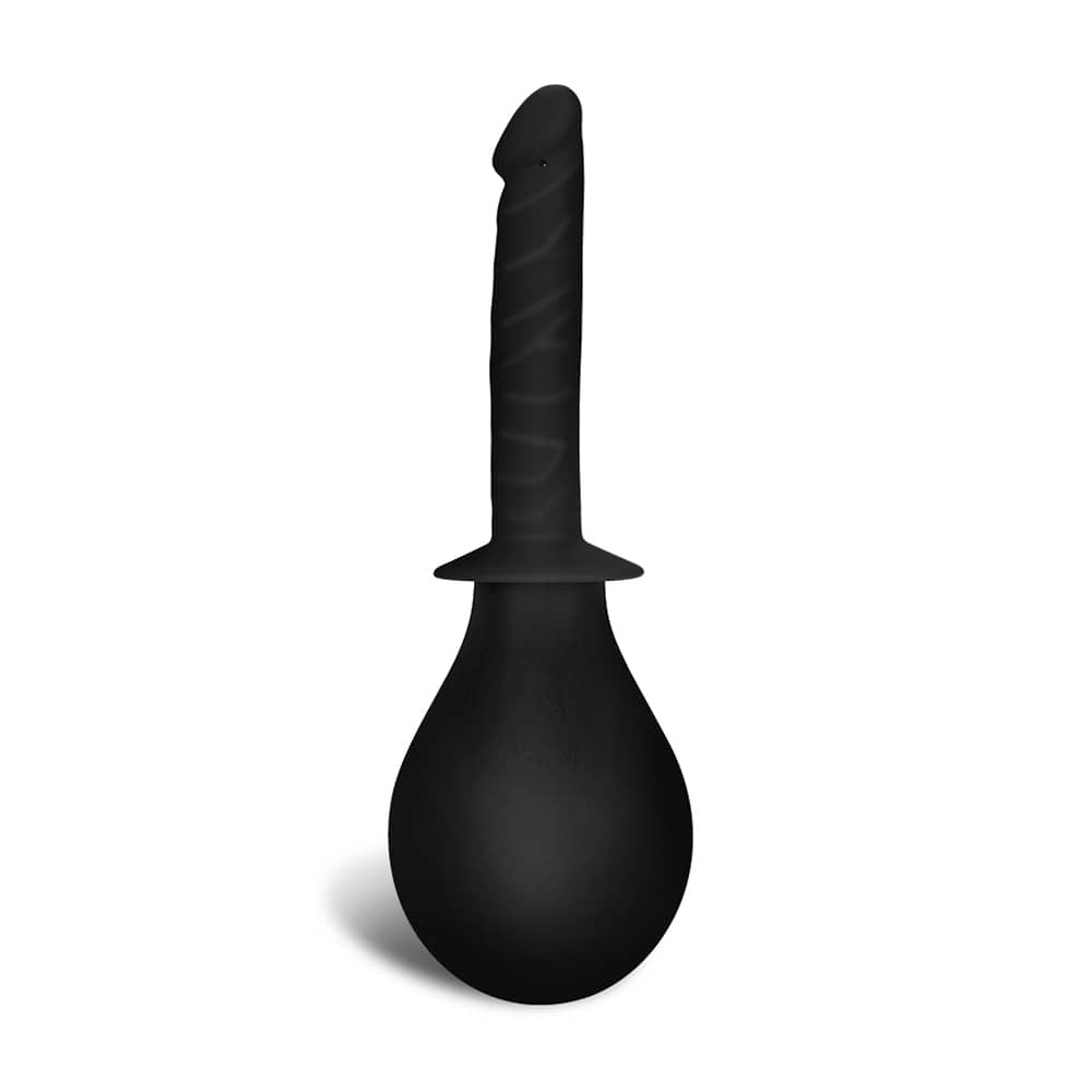 The silicone soft deluxe anal douche is upright