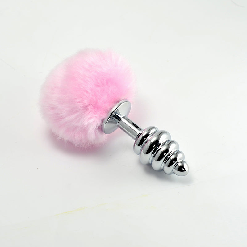 The pink spiral pompon metal plug silver 