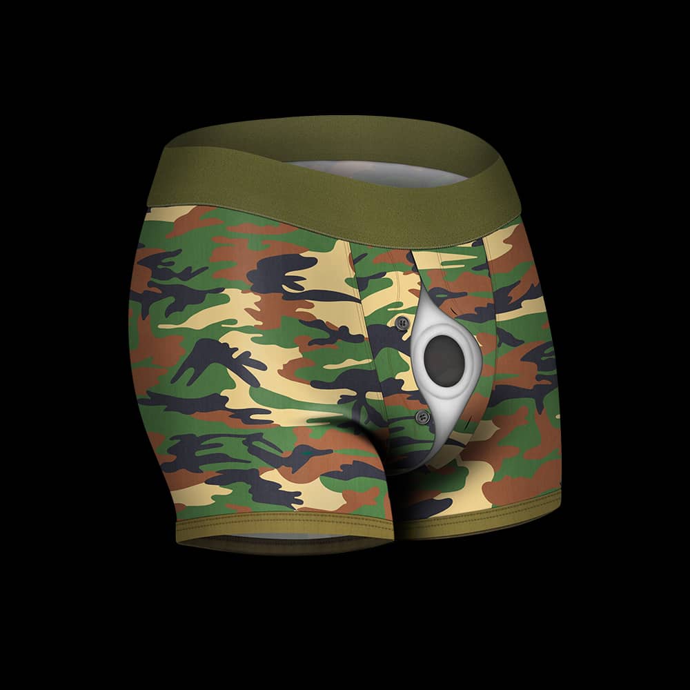 The camo strap on harness shorts