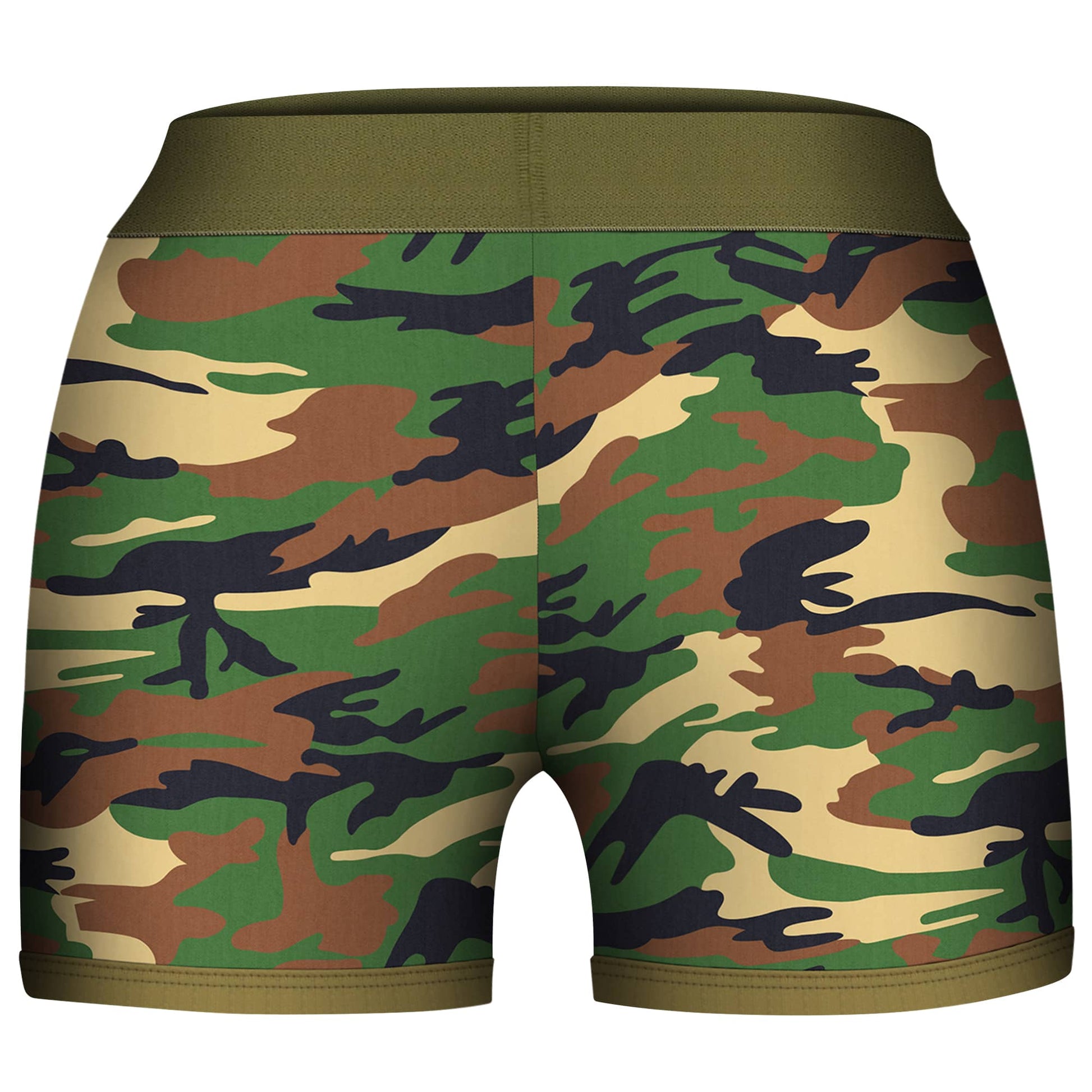The back of the camo strap on harness shorts