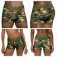 A man and women wear the camo strap on harness shorts