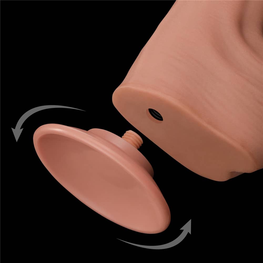 The 11.5 inches sliding skin dual layer dong features a detachable strong suction cup