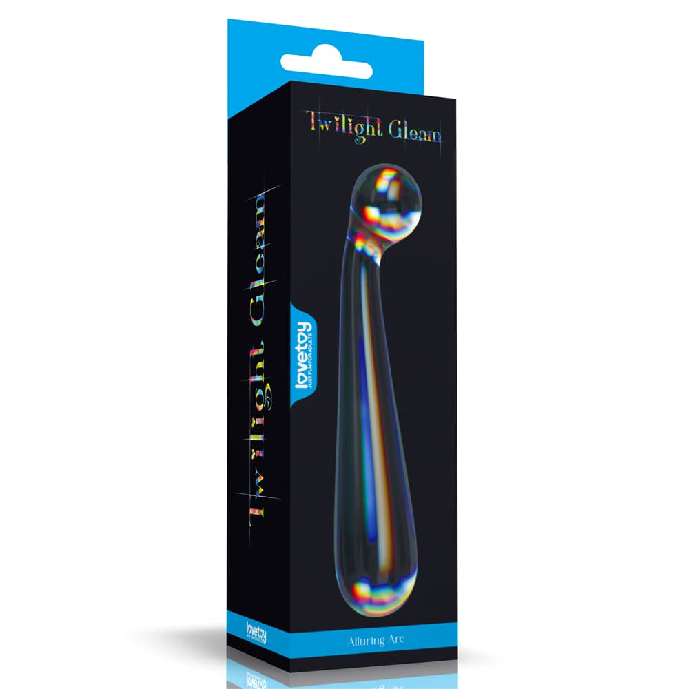 The packaging of the twilight gleam alluring arc glass dildo 