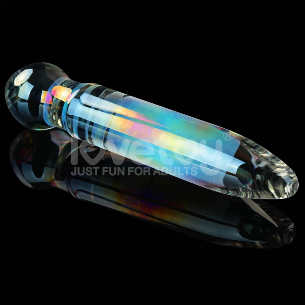 The twilight gleam prism glass dildo  features an array of prismatic hues