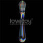 The twilight gleam twin pleasures glass dildo features an array of prismatic hues