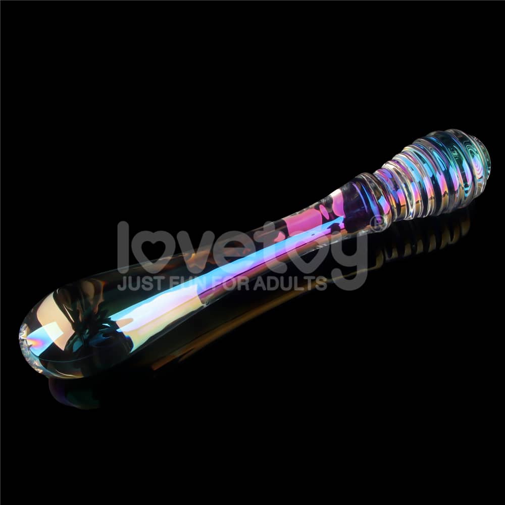 The twilight gleam twin pleasures glass dildo lays flat