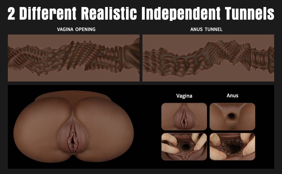 The 2 different realistic independent tunnels of the brown vagina ass male masturbator