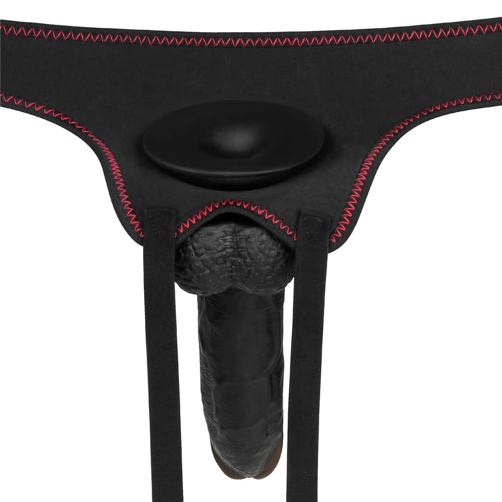 Put the dildo into the O ring of the 8.5 inches black vibrating dildo easy strapon set