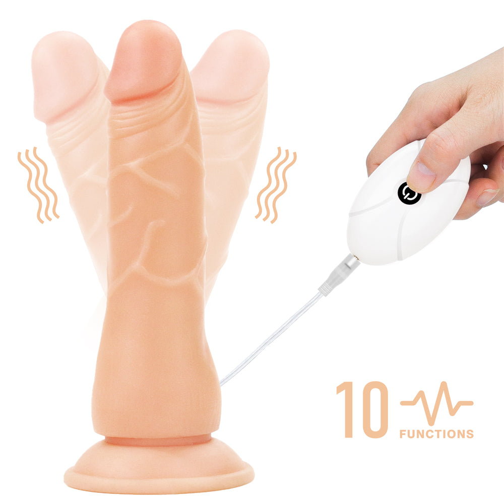 The 7.5 inches vibrating dildo easy strapon set has 10 powerful functions