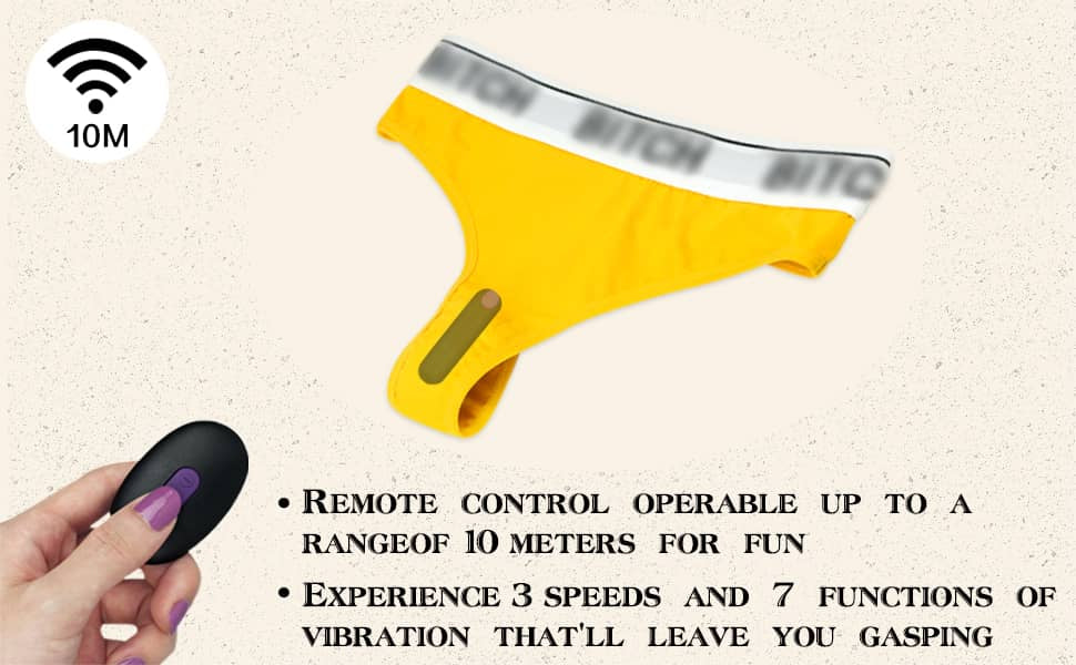 A remote control of the vibrating thong underwear operates up to a range of 10 meters