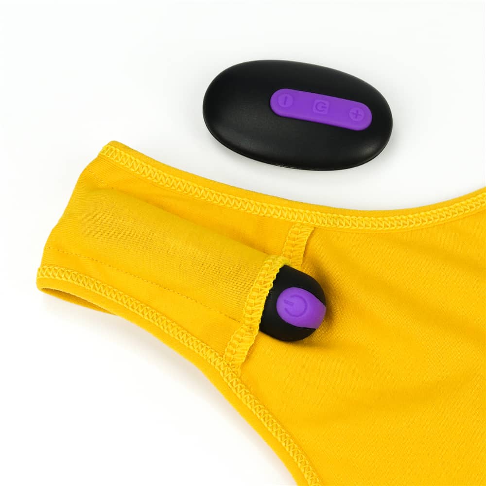 A hidden pocket in the crotch of the vibrating thong underwear with remote control that holds the included vibrator