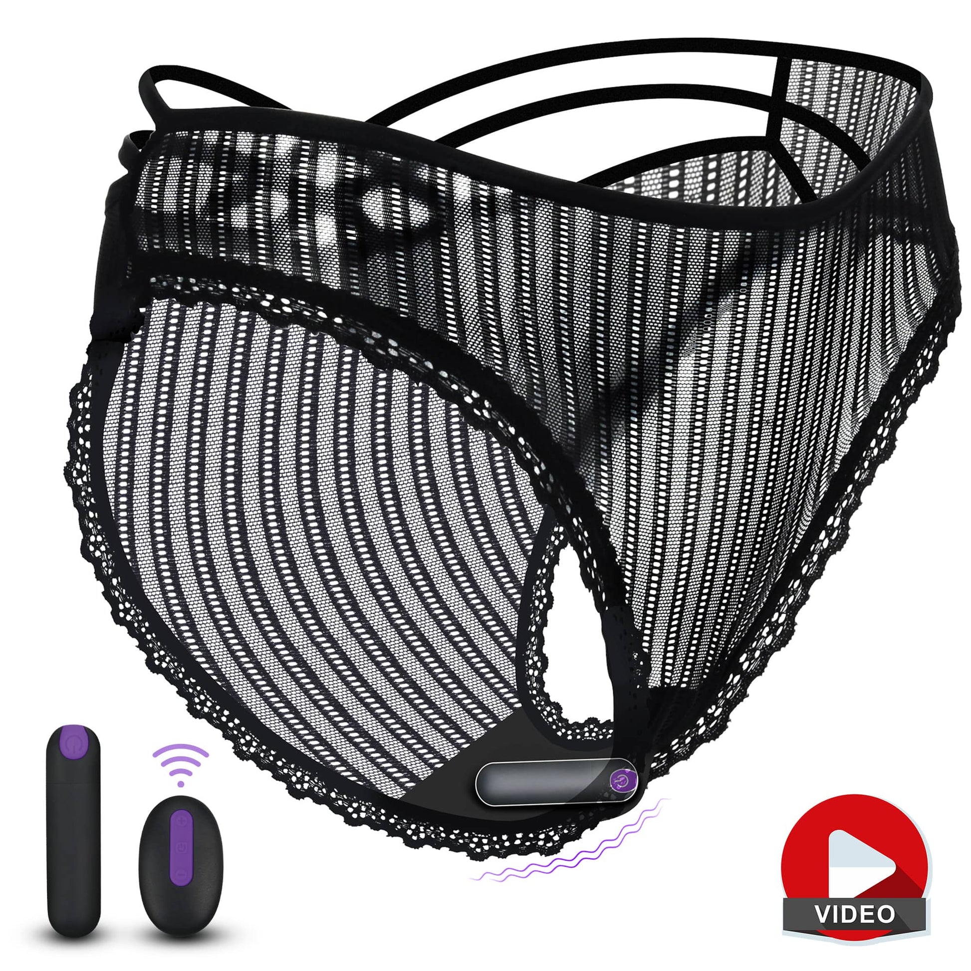 The lace vibrating panties with vibrator with a video playback logo