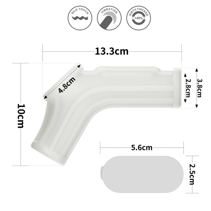 The size of the white vibrating ridge penis ring with scrotum sleeve  