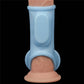 The vibrating silk cock ring with scrotum sleeve worn on a uprightdildo