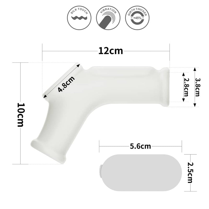 The size of the white  vibrating silk cock ring with scrotum sleeve 