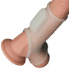  The white  vibrating silk cock ring with scrotum sleeve  worn on dildo