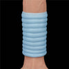The back of wearing the blue vibrating wave knights ring   on the dildo
