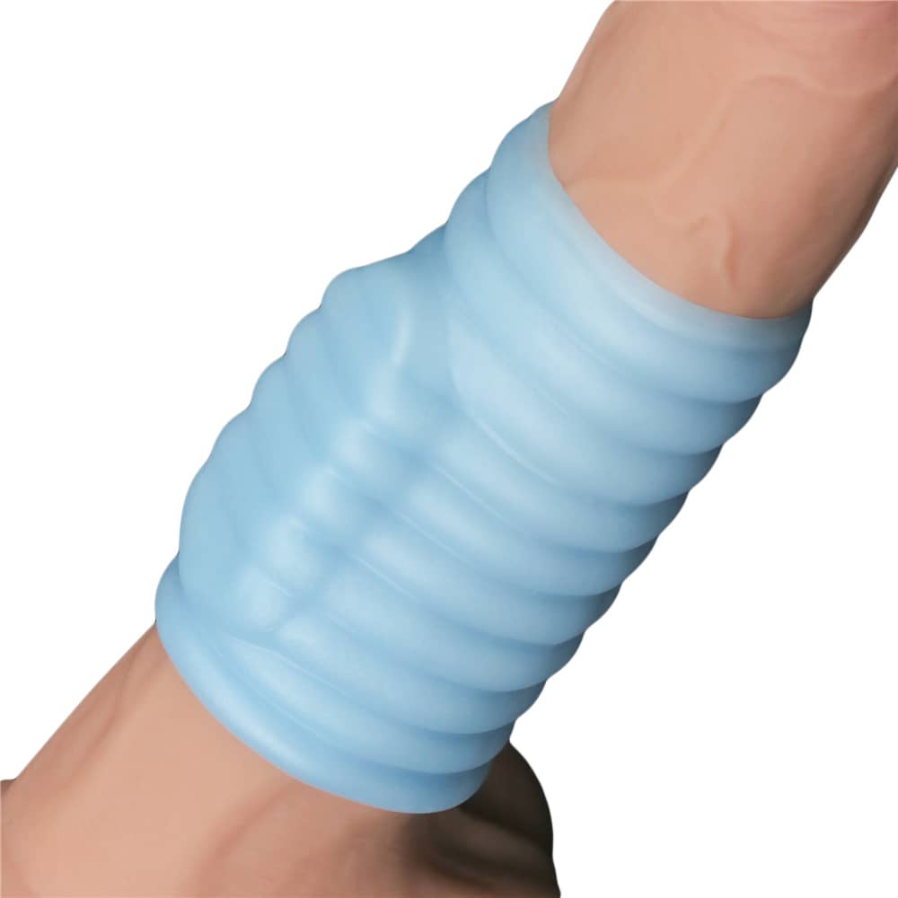 The blue vibrating wave knights ring  worn on dildo