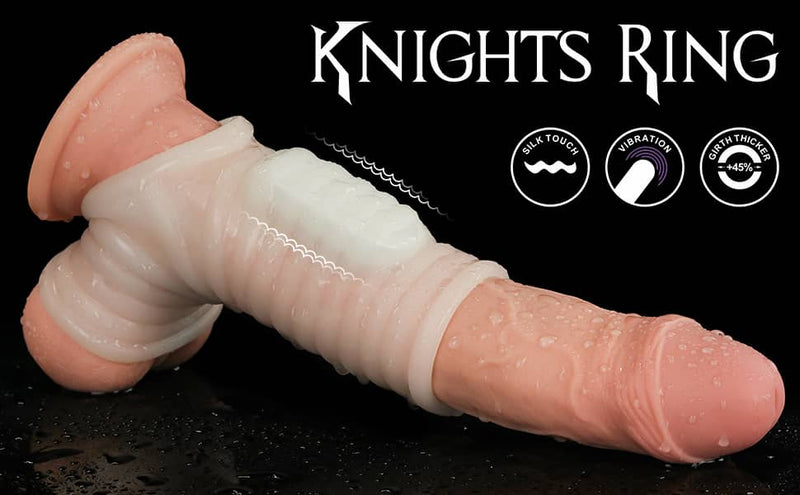 An inserted vibrator in this wave vibrating knights ring with scrotum sleeve
