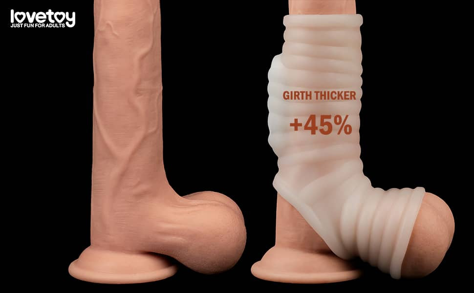 The wave vibrating knights ring with scrotum sleeve provides an additional 45 percent in girth
