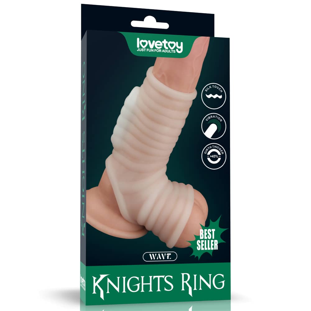 The packaging of the wave vibrating knights ring with scrotum sleeve