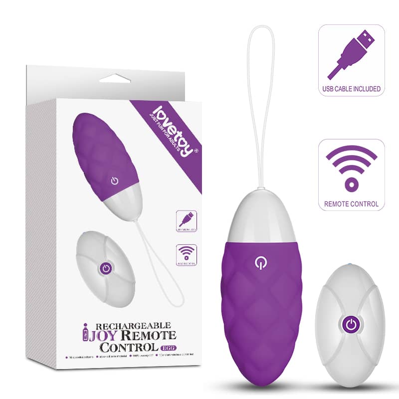 The packaging of the purple wireless remote control rechargeable vibrator