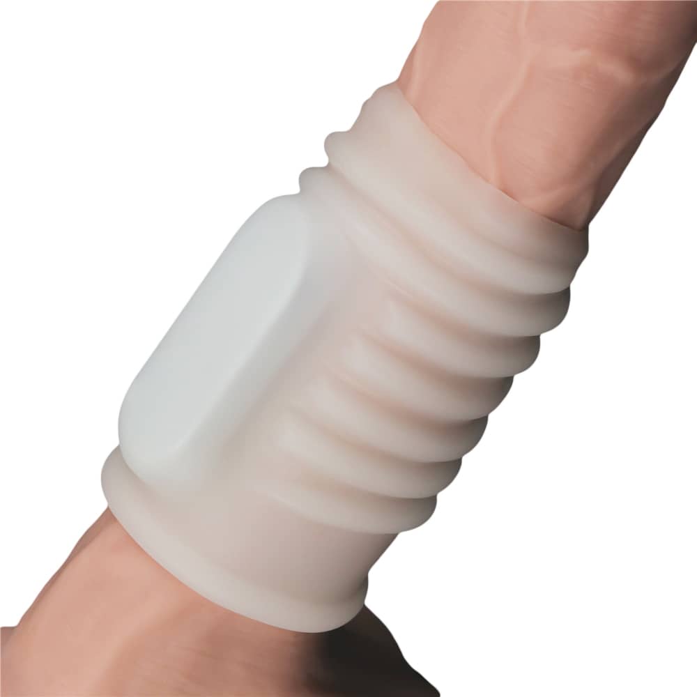 The white vibrating spiral knights ring  worn on dildo