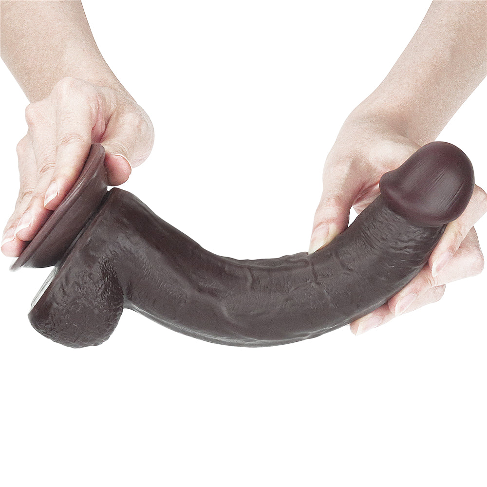 Dark Brown Realistic Sliding Skin Soft Dildo for Deepthroat Blowjob Training, Soft Strap on Anal Dildo with Suction Cup 